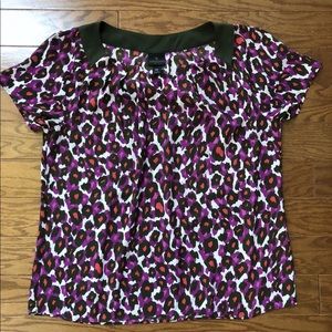 Worthington Pink Purple Cheetah Leopard Print V Neck Blouse Women’s Sz. Petite M